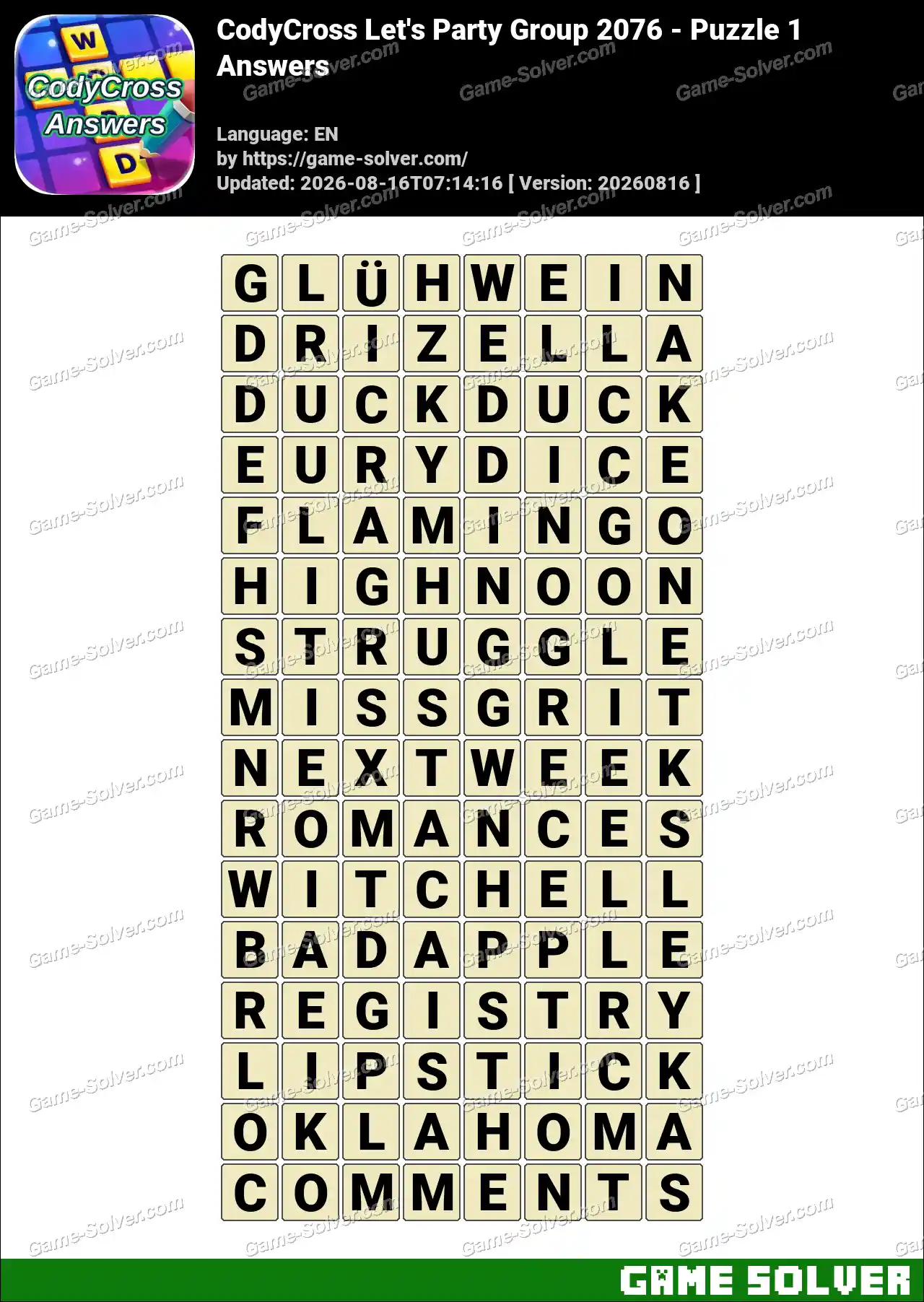 CodyCross Let’s Party Group 2076 – Puzzle 1 Answers
